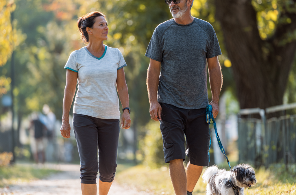 Couple Walking the dog